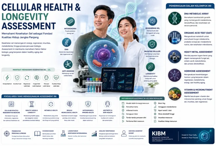 Cellular Health & Longevity Assessment untuk memahami kesehatan sel, regenerasi, dan proses penuaan biologis.