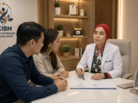 Dokter KIBM berkonsultasi dengan pasangan pasien Indonesia menggunakan hasil assessment sebagai dasar penyusunan intervensi kesehatan yang dipersonalisasi.
