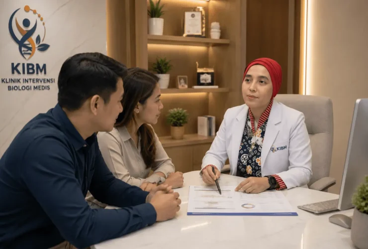 Dokter KIBM berkonsultasi dengan pasangan pasien Indonesia menggunakan hasil assessment sebagai dasar penyusunan intervensi kesehatan yang dipersonalisasi.
