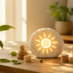 Ilustrasi konsep Vitamin D dan Autism yang menggambarkan sinar matahari sebagai sumber alami vitamin D dalam suasana hangat dan menenangkan untuk mendukung perkembangan otak, sistem imun, dan kesehatan anak.