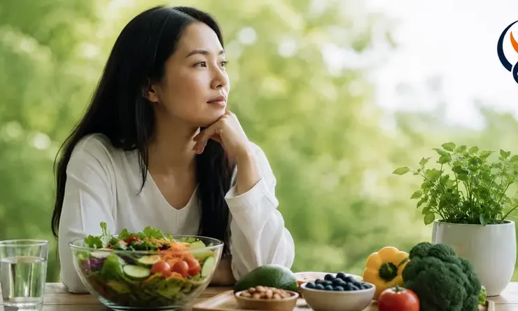 Wanita menjalani gaya hidup sehat dengan pola makan bergizi sebagai bagian dari upaya menjaga autoimmune health dan keseimbangan sistem imun.
