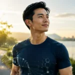 Seorang pria dewasa sehat sedang berolahraga di ruang terbuka sebagai ilustrasi Longevity & Biohacking yang menggambarkan optimalisasi fungsi biologis, kesehatan metabolik, dan gaya hidup sehat untuk mendukung usia sehat.