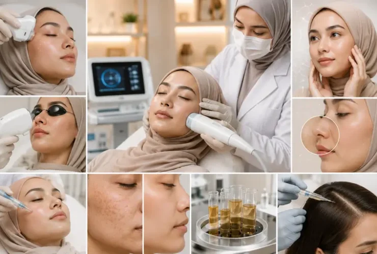 Seorang wanita berhijab menjalani perawatan kulit regeneratif di klinik sebagai ilustrasi layanan Aesthetic & Regenerative Dermatology untuk membantu menjaga kesehatan, fungsi, dan kualitas kulit.