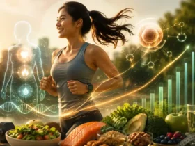 Ilustrasi Metabolic Optimization yang menggambarkan hubungan metabolisme, energi, komposisi tubuh, inflamasi, dan kesehatan sel.