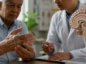 Dokter mengevaluasi pasien dengan Parkinson disease melalui pemeriksaan neurologis untuk memahami perubahan fungsi otak dan gerakan.