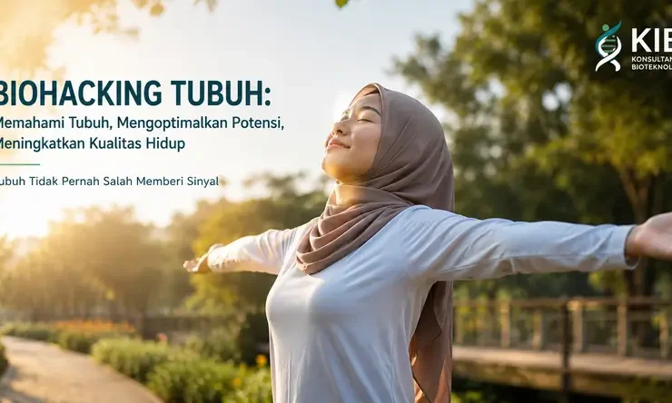 Seorang wanita berhijab merentangkan kedua lengan sambil menarik napas panjang di ruang terbuka sebagai ilustrasi biohacking tubuh untuk meningkatkan energi, metabolisme, dan kesehatan secara alami.
