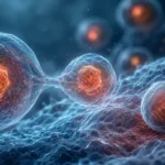 Ilustrasi realistis proses cellular regeneration yang menunjukkan pembaruan sel sebagai bagian dari kesehatan sel, metabolisme, dan longevity.