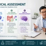 Dokter KIBM menjelaskan KIBM Biological Assessment Framework kepada pasien melalui empat pilar assessment, yaitu Foundational Health, Metabolic & Cellular, Gut, Immune & Inflammation, serta Brain & Neurodevelopment untuk memahami akar penyebab gangguan kesehatan.