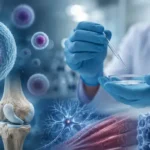 Ilustrasi realistis yang menggambarkan regenerative medicine melalui proses regenerasi jaringan, kesehatan sel, dan penelitian biomedis modern untuk mendukung perbaikan alami tubuh.