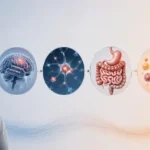 Ilustrasi seseorang mengalami brain fog dengan gangguan fokus dan penurunan fungsi kognitif.