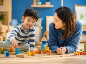 Ilustrasi seorang anak yang sedang menjalani proses tumbuh kembang dengan pendekatan Autism & Neurodevelopment yang menyoroti perkembangan otak, sistem saraf, dan interaksi dengan lingkungan.