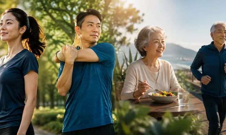 Cellular Health dan Aging yang menggambarkan kesehatan sel dan proses penuaan biologis manusia.