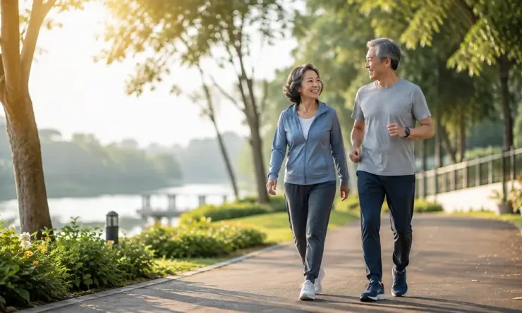 Healthy Aging & Longevity yang menggambarkan proses menua sehat dengan tetap aktif, mandiri, dan memiliki kualitas hidup yang baik.